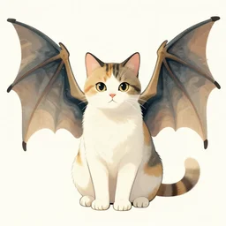 a beautiful cat with dragon wings, illustration by hokusai