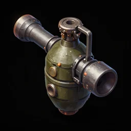 heavy dieselpunk grenade launcher on a black background | | stylized weapon icons, digital painting, isometric, by greg rutkowsky, trending on artstation