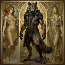 a detailed full body portrait of wiliem dafoe as a werewolf, by greg rutkowski and justin gerard, digital art, monstrous, art nouveau, baroque style, realistic painting, very detailed, fantasy, dnd, character design, trending on artstation