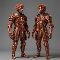 fully featured siamese twins made of red green blue electrical wires, intricate armor made of fractals of copper wire, highly detailed, by giuseppe arcimboldo and ambrosius benson, ( renaissance ), ( ( beksinski ) ), realistic, high definition