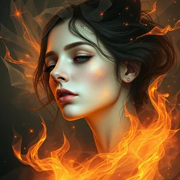 cubist 3 d octane render unreal engine of portrait painting of misty goddess surrounded by stars and ethereal flames and phantom shapes