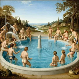 renaissance painting of medieval waterpark, highly detailed, beautiful lighting