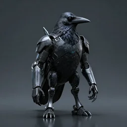 crow in cyber armour, portrait, digital art, studio, realistic reflections, ominous lighting