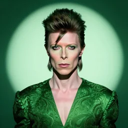portrait of david bowie, shades of green, beautiful face, rule of thirds, intricate outfit, spotlight, by greg rutkowski, by jeremy mann, by francoise nielly, by van gogh, digital painting c 1 2. 0
