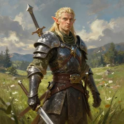 A fantasy comic book roleplaying game style portrait painting of a halfling fighter on a beautiful meadow, DAZ, hyperrealistic, ambient light, dynamic light