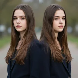 symmetry portrait of welsh brunette student by herself in the style of brenda chamberlain