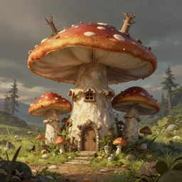 a mushroom house in the middle of nowhere. detailed fantasy art, by ferdinand knab, simon stalenhag and beeple, and cyril rolando, cgsociety