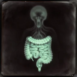 intestinal folded glow - in - the - dark ectoplasm, shadow people, slimer, spirit photography, 1 9 0 0 s, daguerreotype