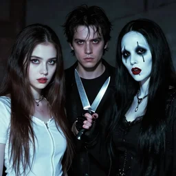 artgerm, joshua middleton, loish, samara weaving as slasher, horror movie, slasher movie, knife, black hair