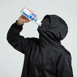 cloaker drinking from a bottle of acetone