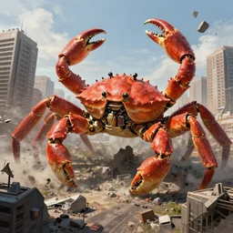 giant mechanical crab destroying buildings on a city, digital painting, mixed media, trending on artstation and deviantart, epic composition, highly detailed, 8 k