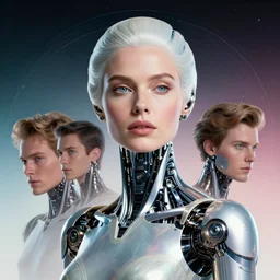 retrofuturistic portrait of a woman, retro bionic humanoid, gradient space graphics in background, close up, quint buchholz, wlop, dan mumford, artgerm, liam brazier, peter mohrbacher, raw, featured on artstation, octane render, cinematic, elegant, intricate, 8 k