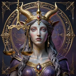 8k 3d ♎ lybra god of justice surreal portrait artwork. hyperdetailed maximalist ornated arcane ☯️ astro art. realistic render. surreal charachter portrait influenced by Patricio Clarey and Heidi Taillefer surreal render remade by yuvrajimaginaria