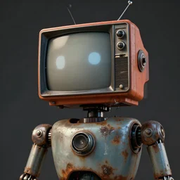 a robot with a ( ( ( ( ( broken ) ) ) ) ) old tv head, rusty,, concept art, matte painting, trending artstation, octane render, cinematic lightning, 8 k