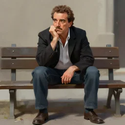 pensive pablo escobar seating on a bench waiting, digital painting, artstation, concept art, sharp focus, illustration, portrait