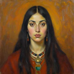 a portrait of a female shaman, oil on canvas, by enki bilal