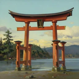 a  traditional Japanese quite Torii on a mountain, by studio ghibli painting, by Joaquin Sorolla rhads Leyendecker, by Ohara Koson and Thomas Kinkade, traditional Japanese colors, superior quality, masterpiece