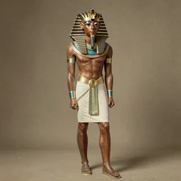A pharaoh from Ancient Egypt wearing an outfit designed by Raf Simons, daguerreotype