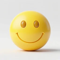 3D retro yellow smiley face, small dot eyes