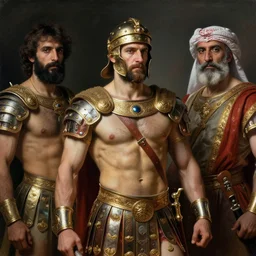 muscular gladiator, orientalist intricate portrait by john william waterhouse and edwin longsden long and theodore ralli and nasreddine dinet, hyper realism, dramatic lighting