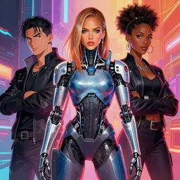 vibrant depiction of as a cyberpunk half cyborg that looks like jessica alba and ruth negga illustration by ruan jia and mandy jurgens and william - adolphe bouguereau artgerm 4 k digital a