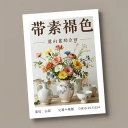 Strange show card advertising for an art show featuring ceramics and flowers, hi-res