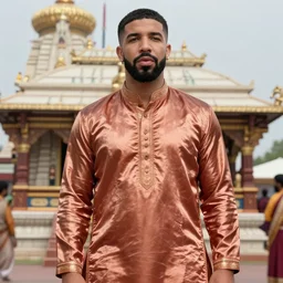 drake the rapper wearing a silk kurta, bundi, hindu kovil scene, highly realistic