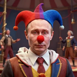 vladimir putin, is a jester, circus performance, have red clown nose, fantasy 3 d render, masterpiece, by donato giancola and greg rutkowski and wayne barlow and zdzisław beksinski, realistic face
