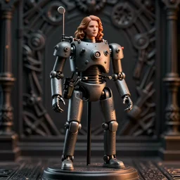 a cinematic photo shot of a beautiful 1 : 6 scale threea toys figurine by ashley wood, world war one robot,, intricate dark background, dramatic light