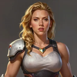 detailed portrait of scarlett johansson as a female bodybuilder brigitte from overwatch, attractive, beautiful, fantasy, intricate, elegant, highly detailed, digital painting, artstation, concept art, matte, sharp focus, illustration, art by aenaluck, artgerm and roberto ferri and greg rutkowski, epic fantasy, digital painting