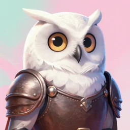 arrogant medieval portrait of white owl with one giant eye!! dressed with a leather armor, pixiv fanbox, dramatic lighting, maximalist pastel color palette, splatter paint, pixar and disney exploded - view drawing, graphic novel by fiona staples and dustin nguyen, peter elson, alan bean, wangechi mutu, clean cel shaded vector art, trending on artstation