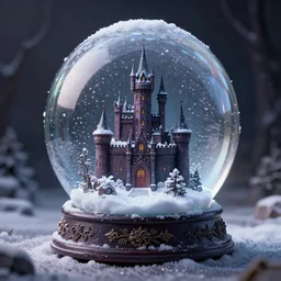 a snow globe with a goth castle inside, cgsociety, snow, dreamy, volumetric light, 3 d render, artstation, hyperdetailed, dramatic, epic painting, 8 k, sharpness