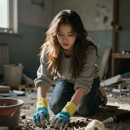 a person cleaning up a really bad crime scene