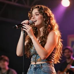 color video footage of a woman singing on the stage at summer music festival
