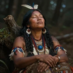 acceptance, surrender, letting go, indigenous woman relaxing, matte painting, fantasy art