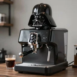 A still of a Darth Vader shaped coffee machine, 4k, photograph, photoreal, ultra realistic, highly detailed, professional lighting