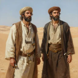 highly detailed painting of two jews in the desert, unreal engine, greg rutkowski, ilya kuvshinov, ross draws, tom bagshaw, tom whalen, nicoletta ceccoli, mark ryden