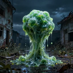 the blob, a being of green ghostly ooze making its way through abandoned midnight, ray swanland, rhads,