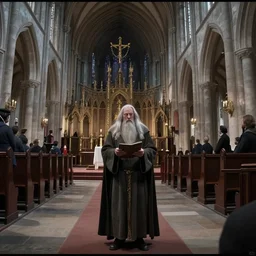 gandalf, burnt church interior, ceremonial, realistic photo, cctv footage, investigative footage - n 9
