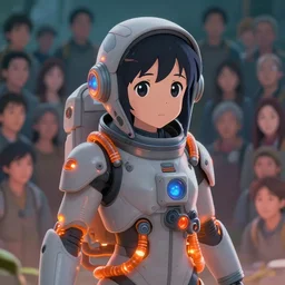 character concept of a girl wearing a futuristic grey astronaut suit with orange glowing liquid pipes powering her suit. coherent face, cute button anime button eyes. vibrant colors, soft lighting, adventurous, atmospheric lighting, 8 k, octane render. by makoto shinkai, stanley artgerm lau, wlop, rossdraws, james jean, andrei riabovitchev, marc simonetti, krenz cushart, sakimichan, d & d trending on artstation, digital art.