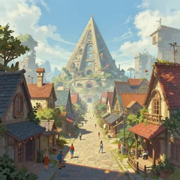 one point perspective fantasy triangular orb village street view by artgerm and Craig Mullins, James Jean, Andrey Ryabovichev, Mark Simonetti and Peter Morbacher 16k