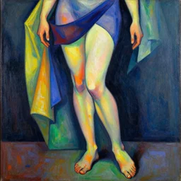 a cubism portrait of a woman with very long legs vibrant color scheme, highly detailed, in the style of romanticism, cinematic, artstation, moebius, greg rutkowski