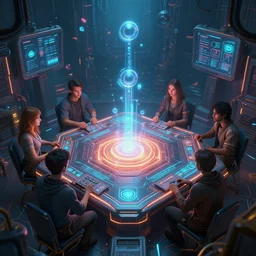 multidimensional intellectual logic games in a glowing cypherpunk thunderdome, trending on artstation, cinematic composition, beautiful lighting, hyper detailed, 8 k