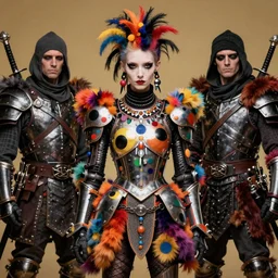 portrait of a skinny punk goth yayoi kusama wearing armor by simon bisley, john blance, frank frazetta, fantasy, thief warrior, colourful fur!!