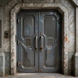 a sci - fi double door by chris foss highly detailed, very realistic, hyper realism, high detail, coherent, octane render, phototexture, 8 k