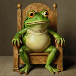 pepe the frog on a throne in the style of Jan van Eyck