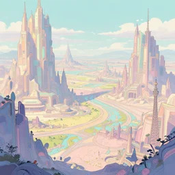 a scifi landscape artistic photograph by Dan Mumford, by Tokio Aoyama,trending on artstation,intricate,2d,4k,pastel colors