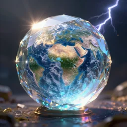 a magical and exquisite fantasy illustration of an intricate and faceted crystal ball with a world inside of it + in water + prism + god rays + dramatic lightning + backlit + specular highlights + ambient occlusion + global illumination + bump map + reflective + caustics + refractive + unreal engine 5 + DOF + sharp focus, digital artwork by Dan Mumford + Peter Mohrbacher + Ash Thorp