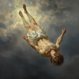 Icarus falling from the sky, dramatic light, highly detailed, digital painting, cgsociety , concept art, sharp focus, illustration, art by artgerm and greg rutkowski and alphonse mucha