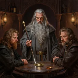 digital painting of gandalf in a bar by darek zabocki, tom bagshaw and jordan grimmer, intricate, detailed